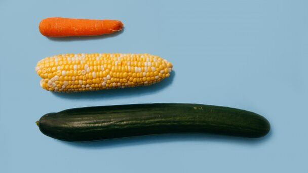 Rôzne veľkosti mužského člena na príklade zeleniny